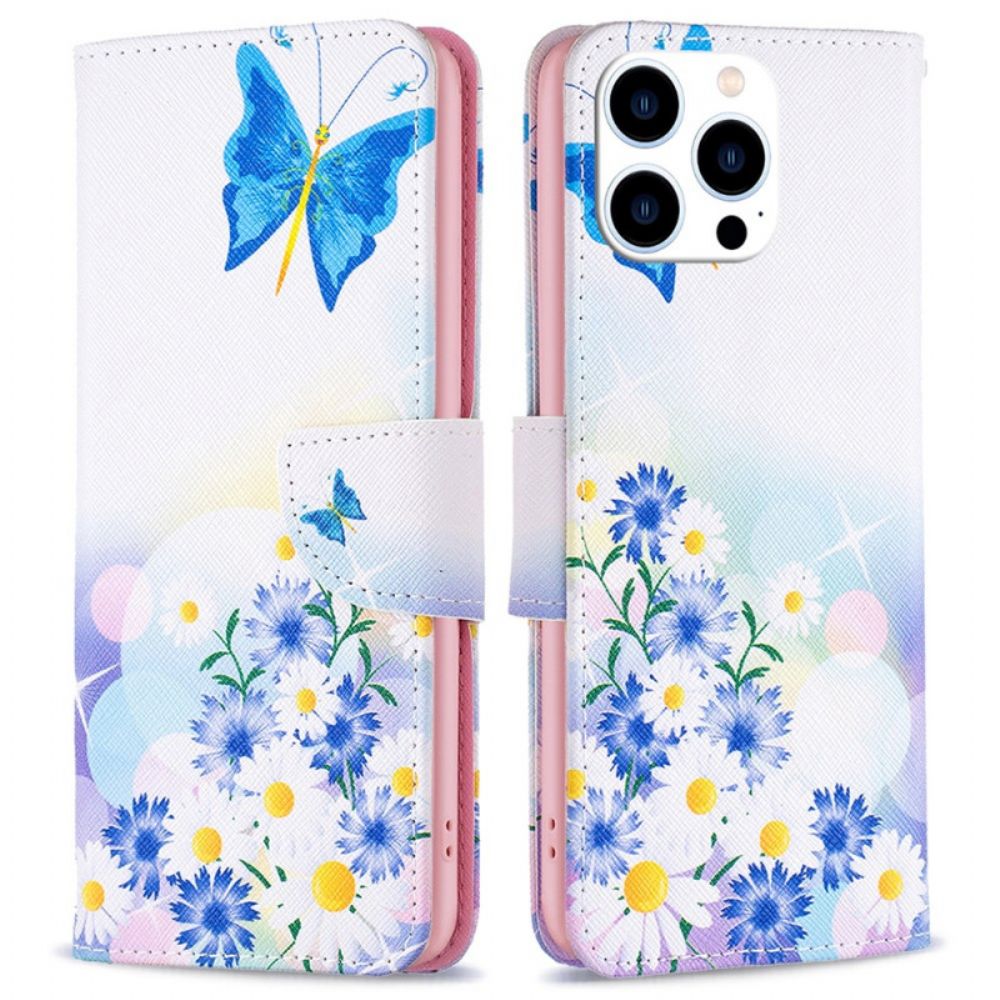 Folio-hoesje iPhone 16 Pro Max Vlinder En Bloemen