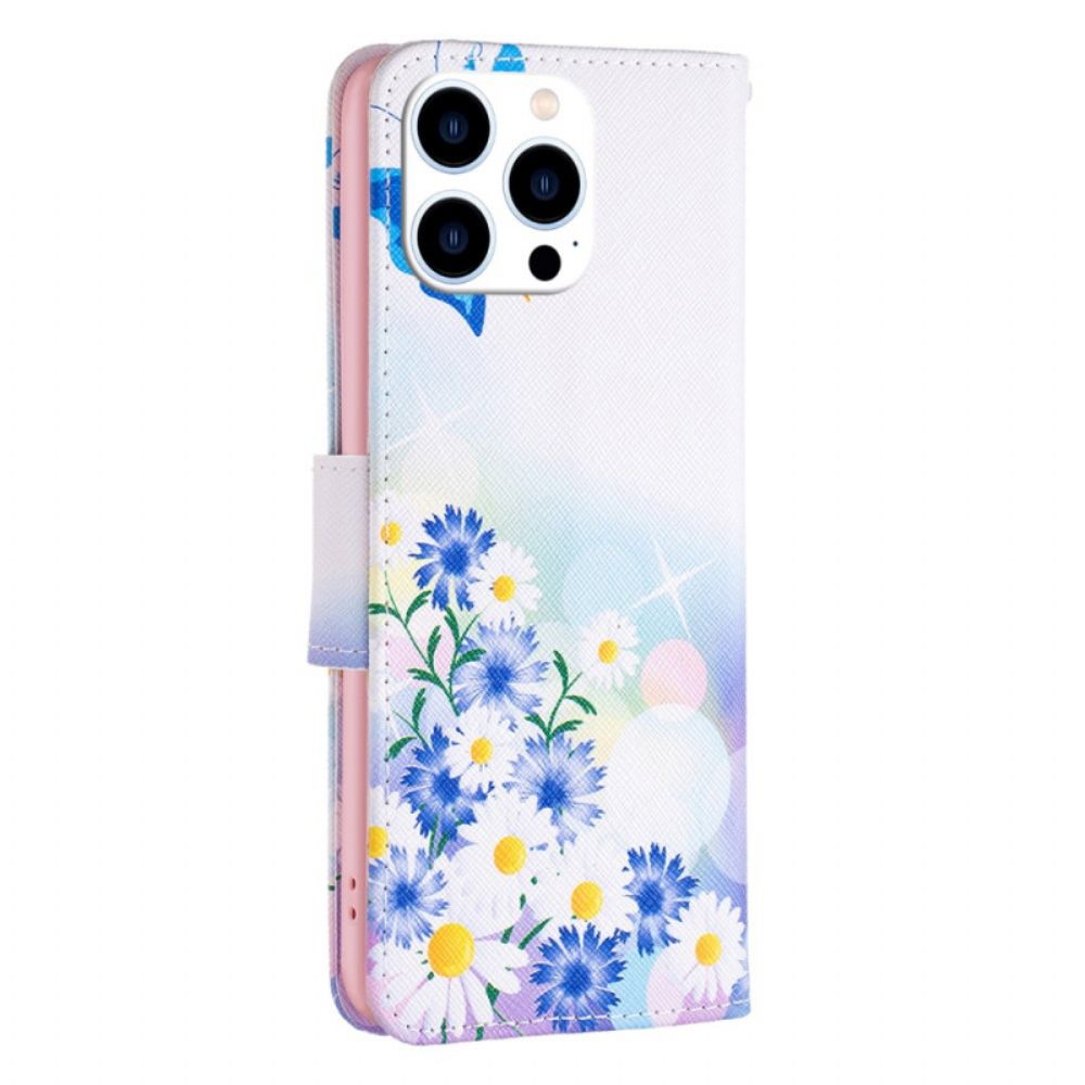 Folio-hoesje iPhone 16 Pro Max Vlinder En Bloemen