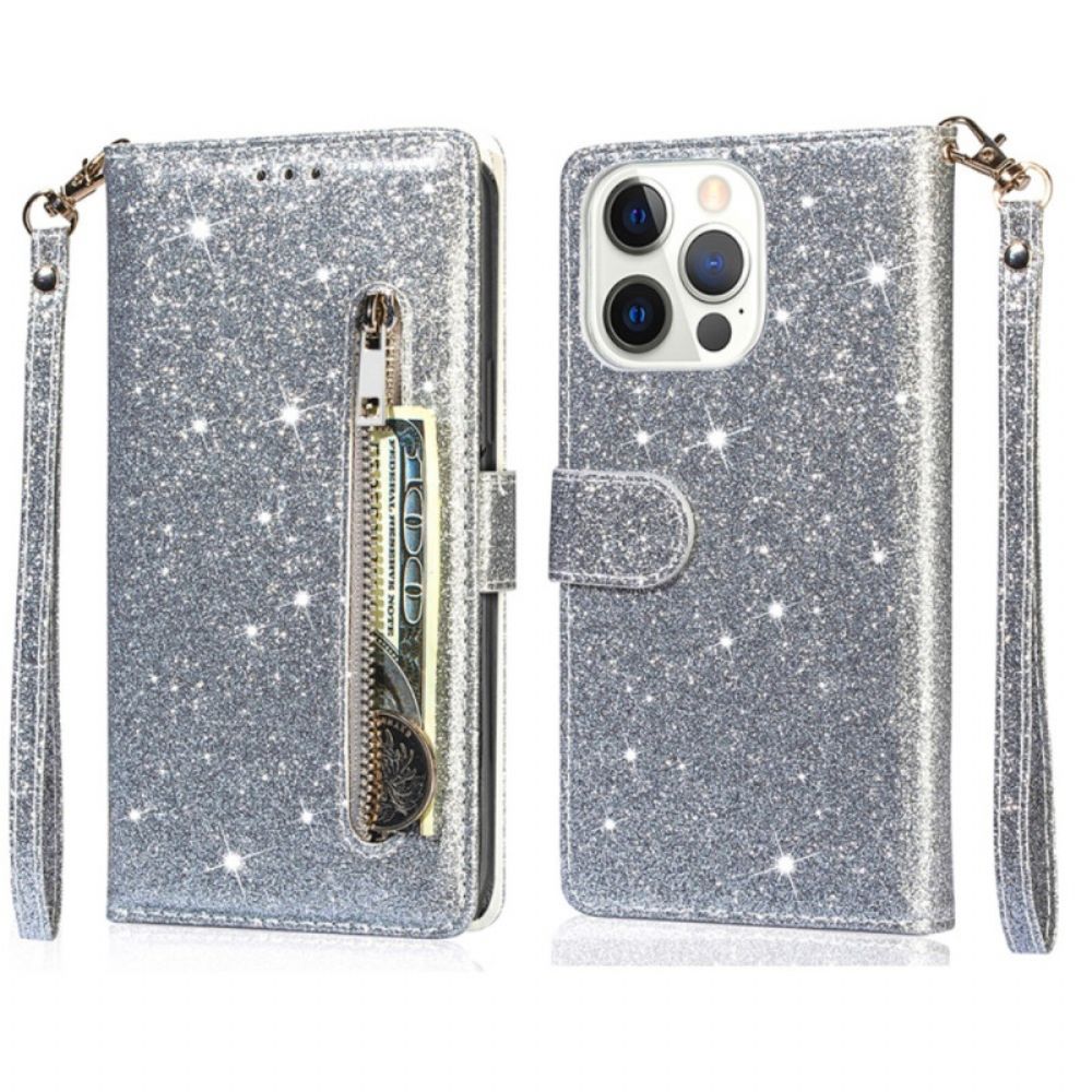 Folio-hoesje iPhone 16 Pro Max Zak Met Glitterrits