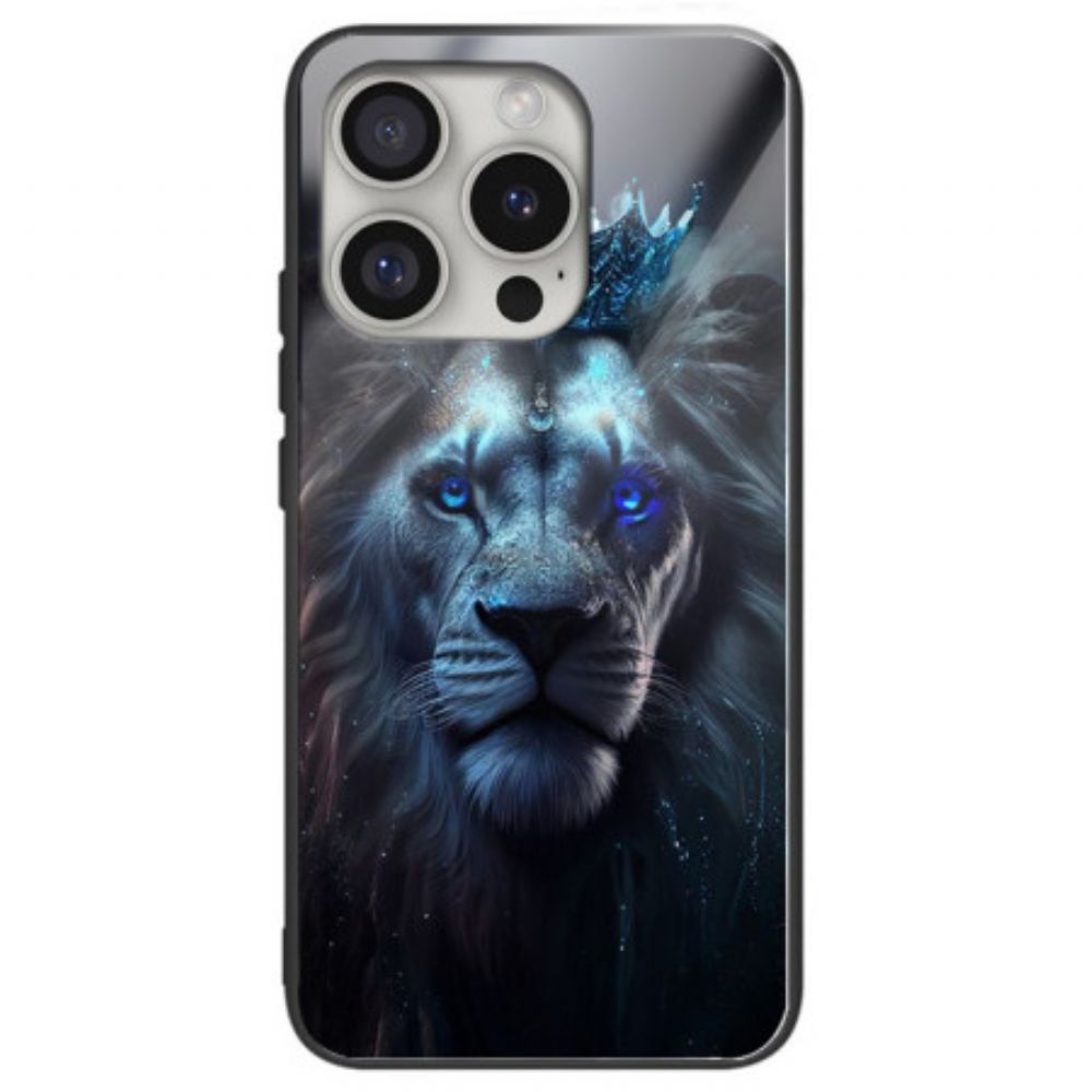 Hoesje iPhone 16 Pro Max Blauwe Leeuw Gehard Glas