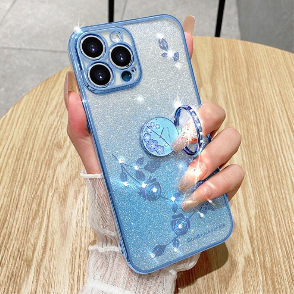 Hoesje iPhone 16 Pro Max Steunring Met Bloem En Strass Kadem