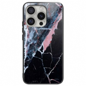 Hoesje Voor iPhone 16 Pro Max Zwart Marmer Gehard Glas