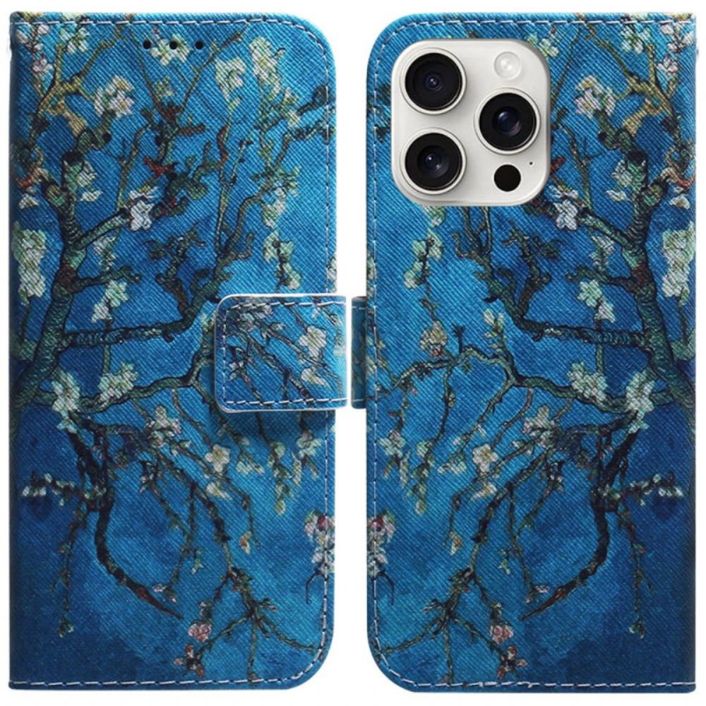 Leren Hoesje iPhone 16 Pro Max Abrikozenbloemen