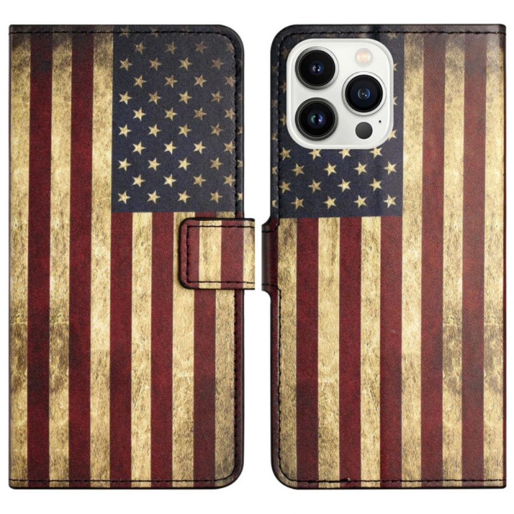 Leren Hoesje iPhone 16 Pro Max Amerikaanse Vlag Bescherming Hoesje