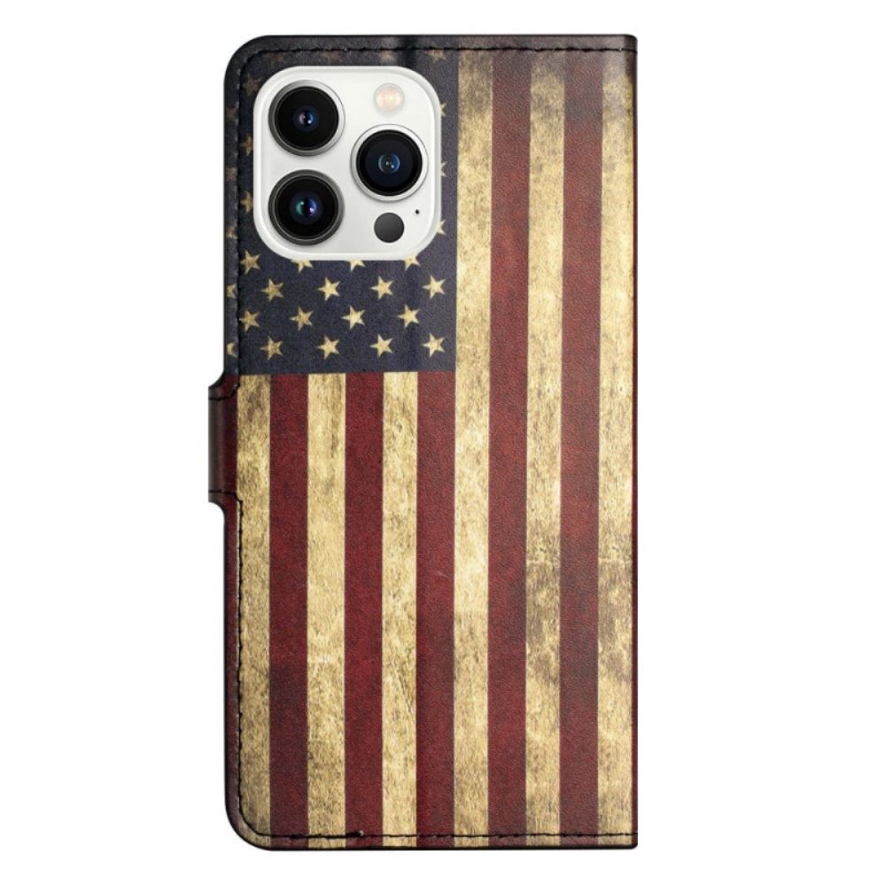 Leren Hoesje iPhone 16 Pro Max Amerikaanse Vlag Bescherming Hoesje