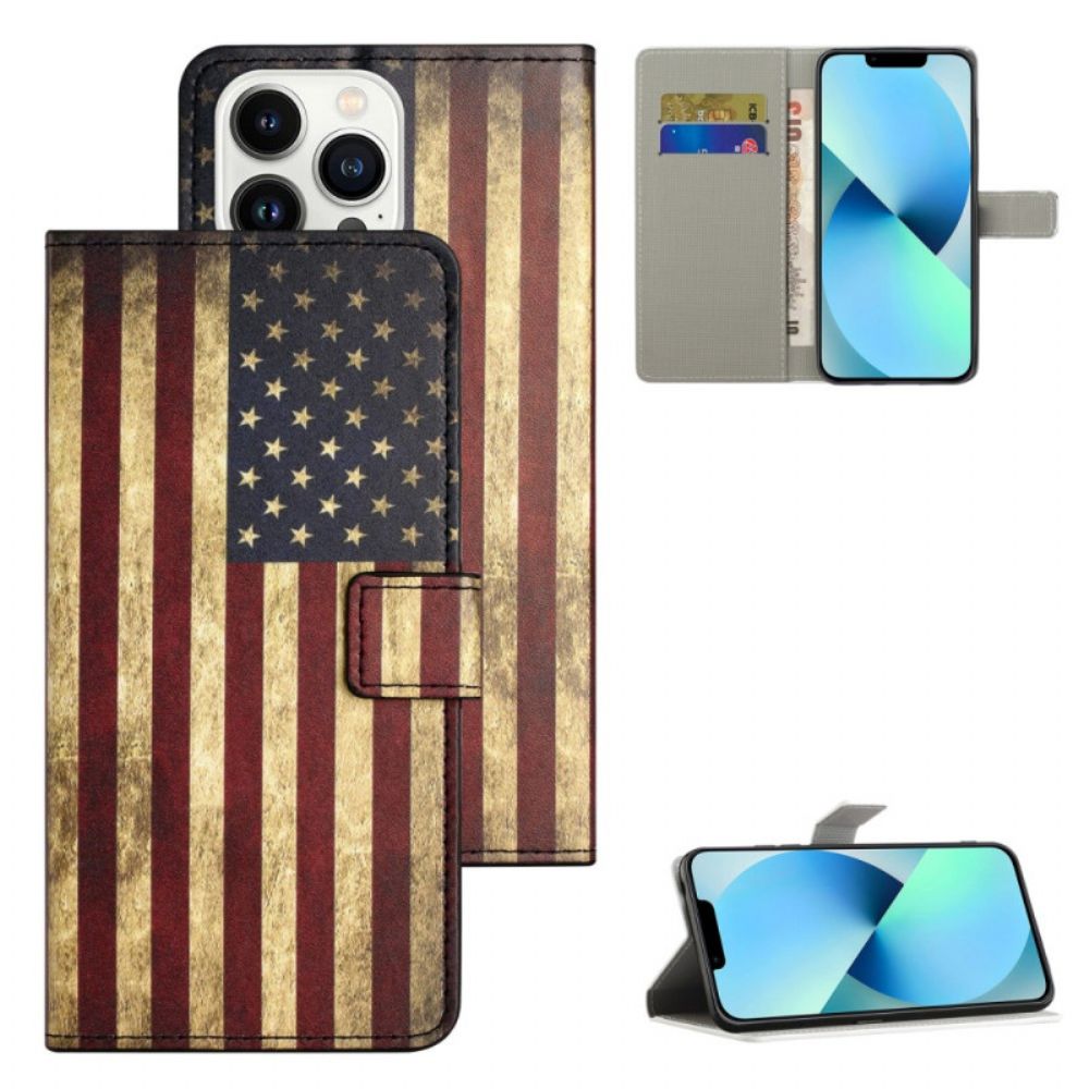 Leren Hoesje iPhone 16 Pro Max Amerikaanse Vlag Bescherming Hoesje