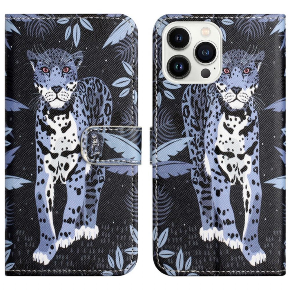 Leren Hoesje iPhone 16 Pro Max Bandjes Met Luipaardprint Bescherming Hoesje