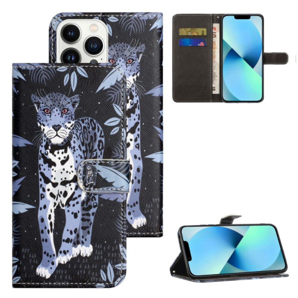 Leren Hoesje iPhone 16 Pro Max Bandjes Met Luipaardprint Bescherming Hoesje