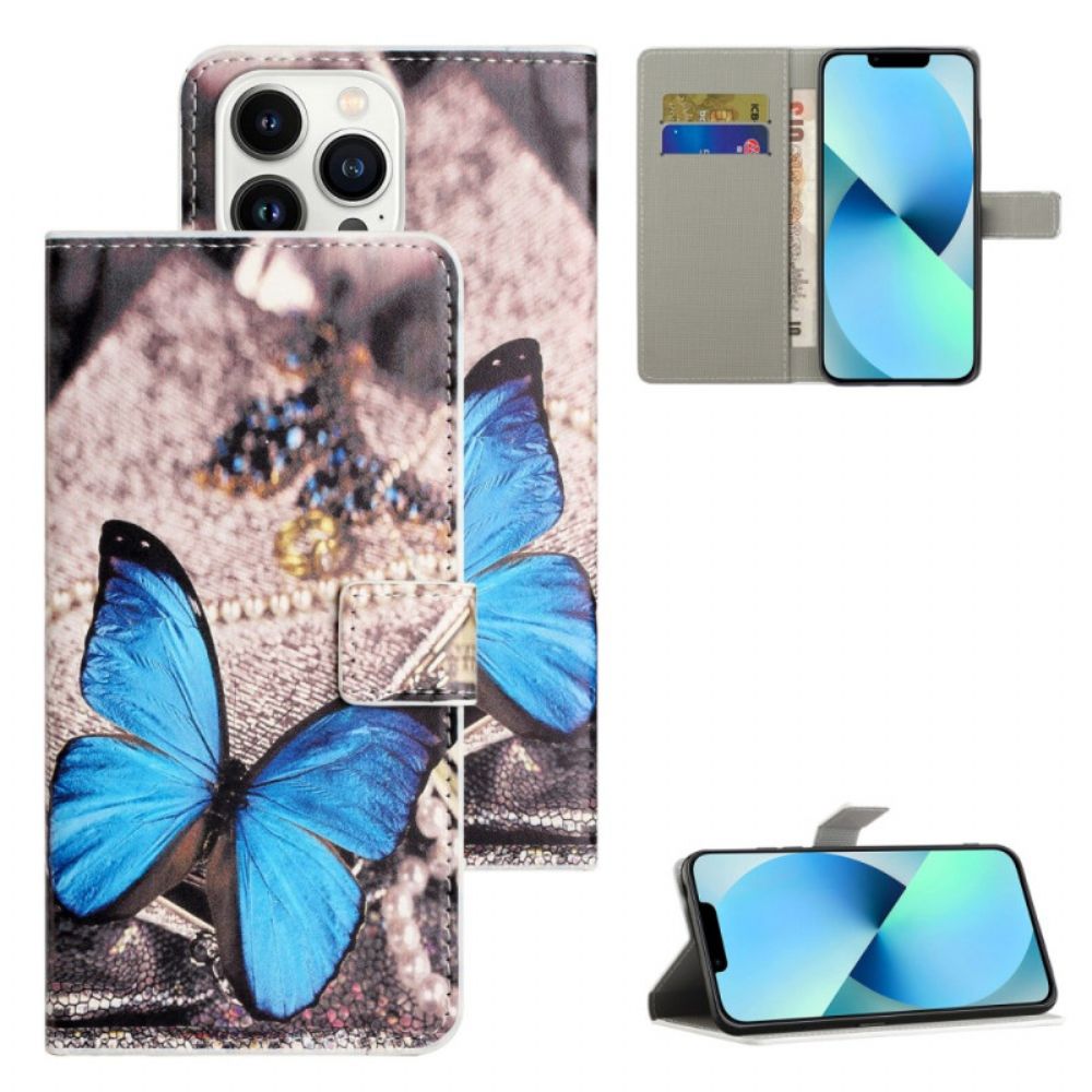 Leren Hoesje iPhone 16 Pro Max Blauwe Vlinder