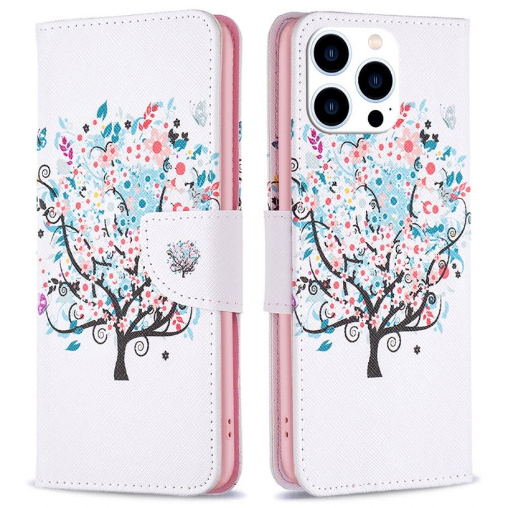 Leren Hoesje iPhone 16 Pro Max Bloemrijke Boom