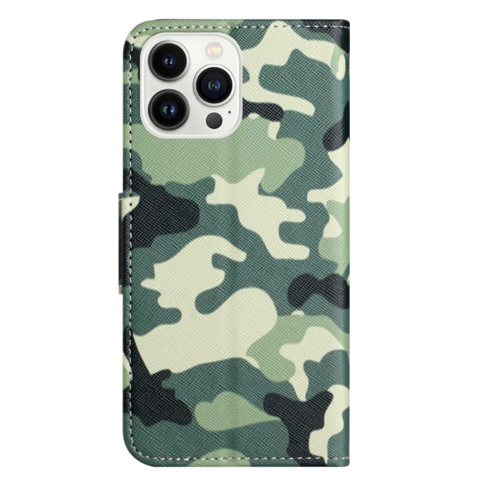 Leren Hoesje iPhone 16 Pro Max Camouflage Bescherming Hoesje