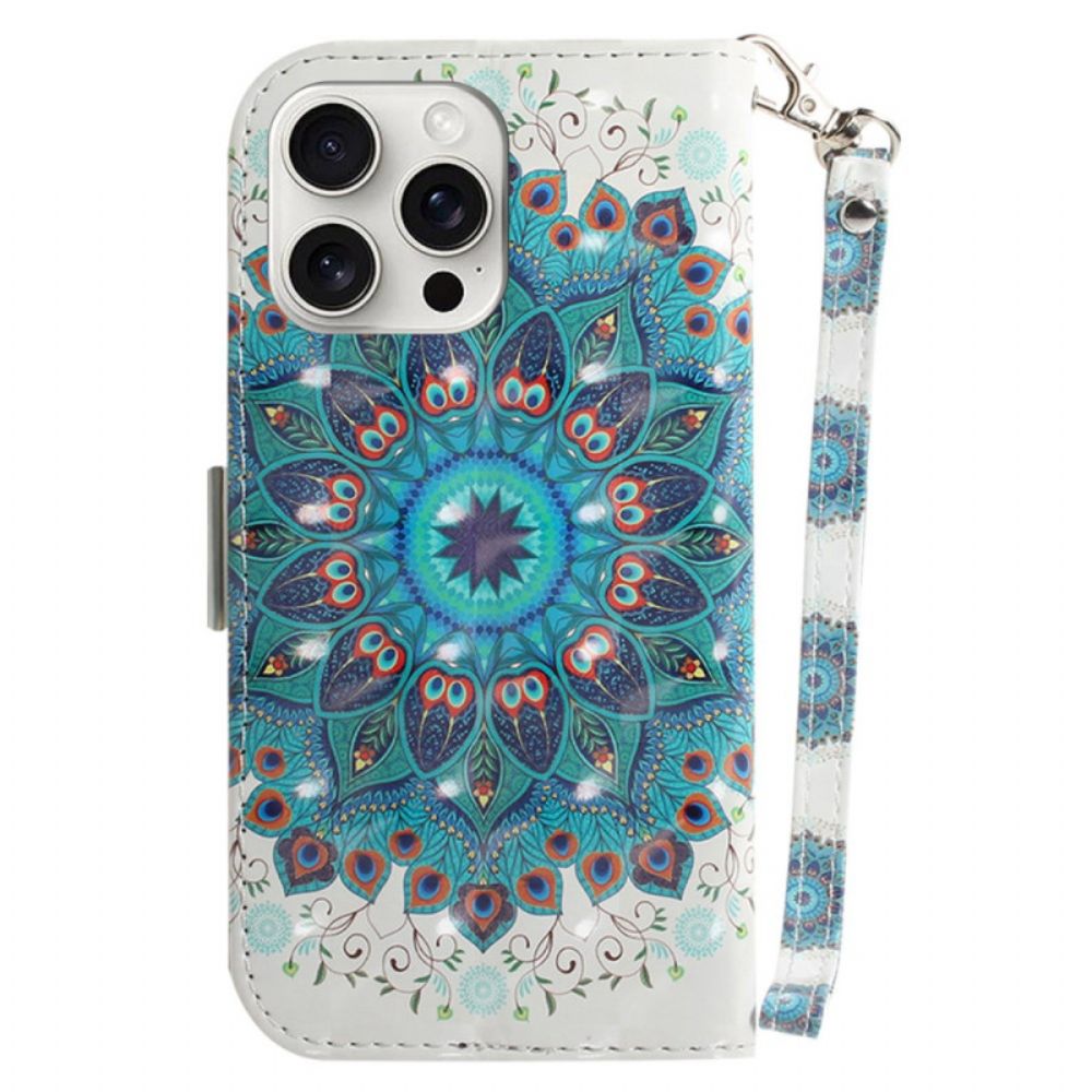 Leren Hoesje iPhone 16 Pro Max Groene Mandala Met Bandje