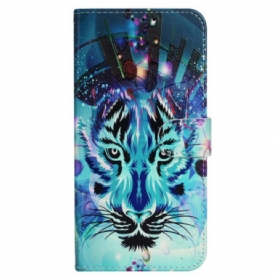 Leren Hoesje iPhone 16 Pro Max Kleurrijke Wolf Met Riem