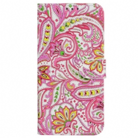 Leren Hoesje iPhone 16 Pro Max Levendig Bandje Met Bloemenmotief Bescherming Hoesje