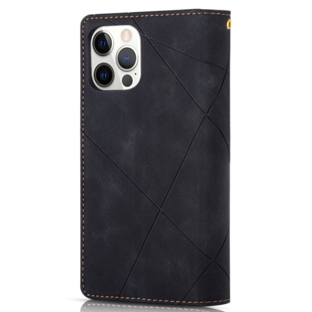 Leren Hoesje iPhone 16 Pro Max Portemonnee Met Geometrisch Patroon Bescherming Hoesje