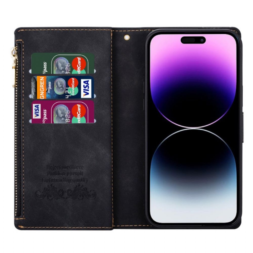 Leren Hoesje iPhone 16 Pro Max Portemonnee Met Geometrisch Patroon Bescherming Hoesje