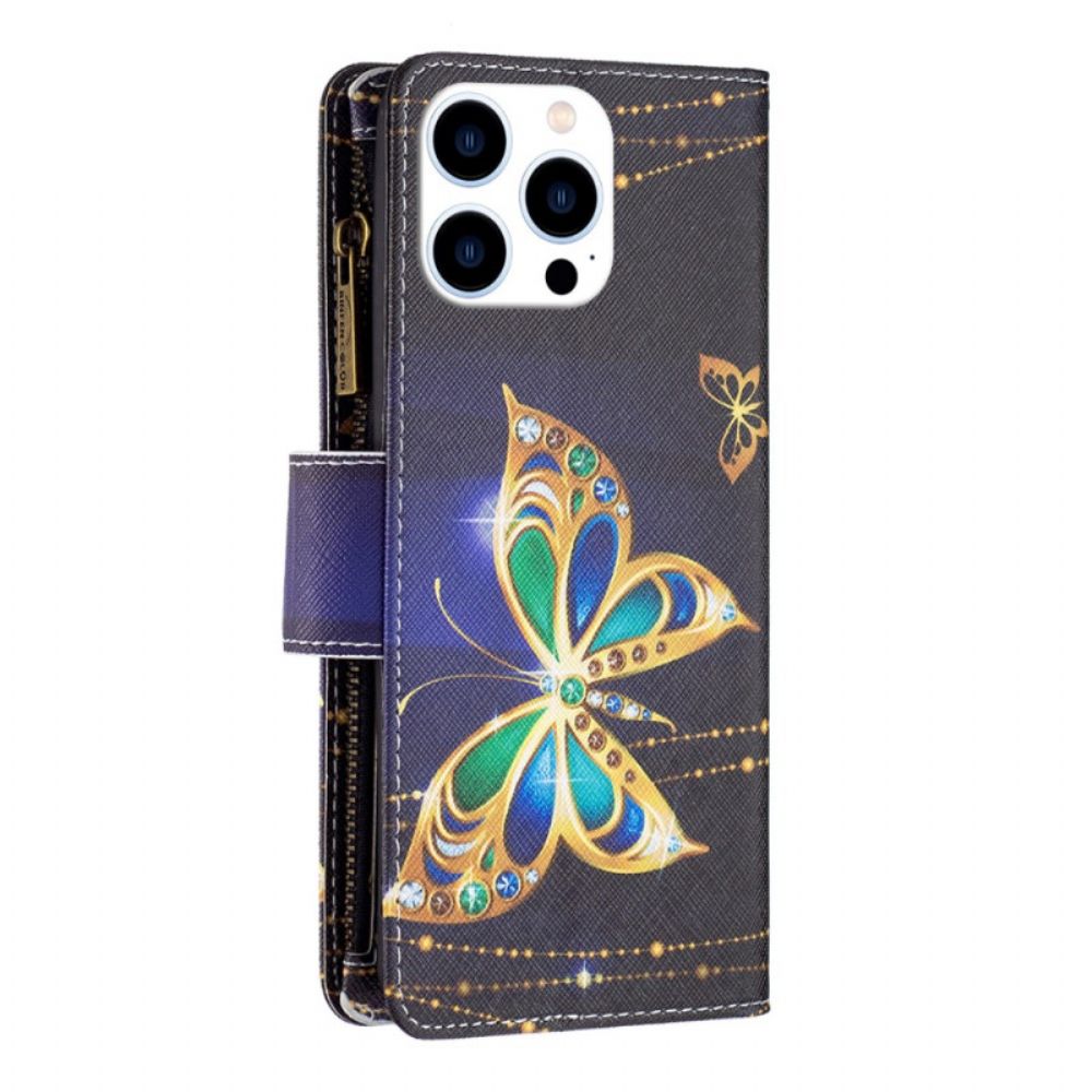 Leren Hoesje iPhone 16 Pro Max Portemonnee Met Strassvlinders Bescherming Hoesje