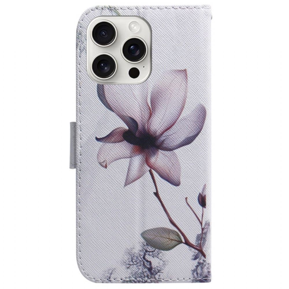 Leren Hoesje iPhone 16 Pro Max Roze Bloem