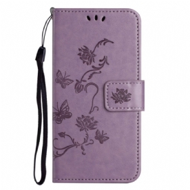 Leren Hoesje iPhone 16 Pro Max Vlinders En Bloemen Bescherming Hoesje