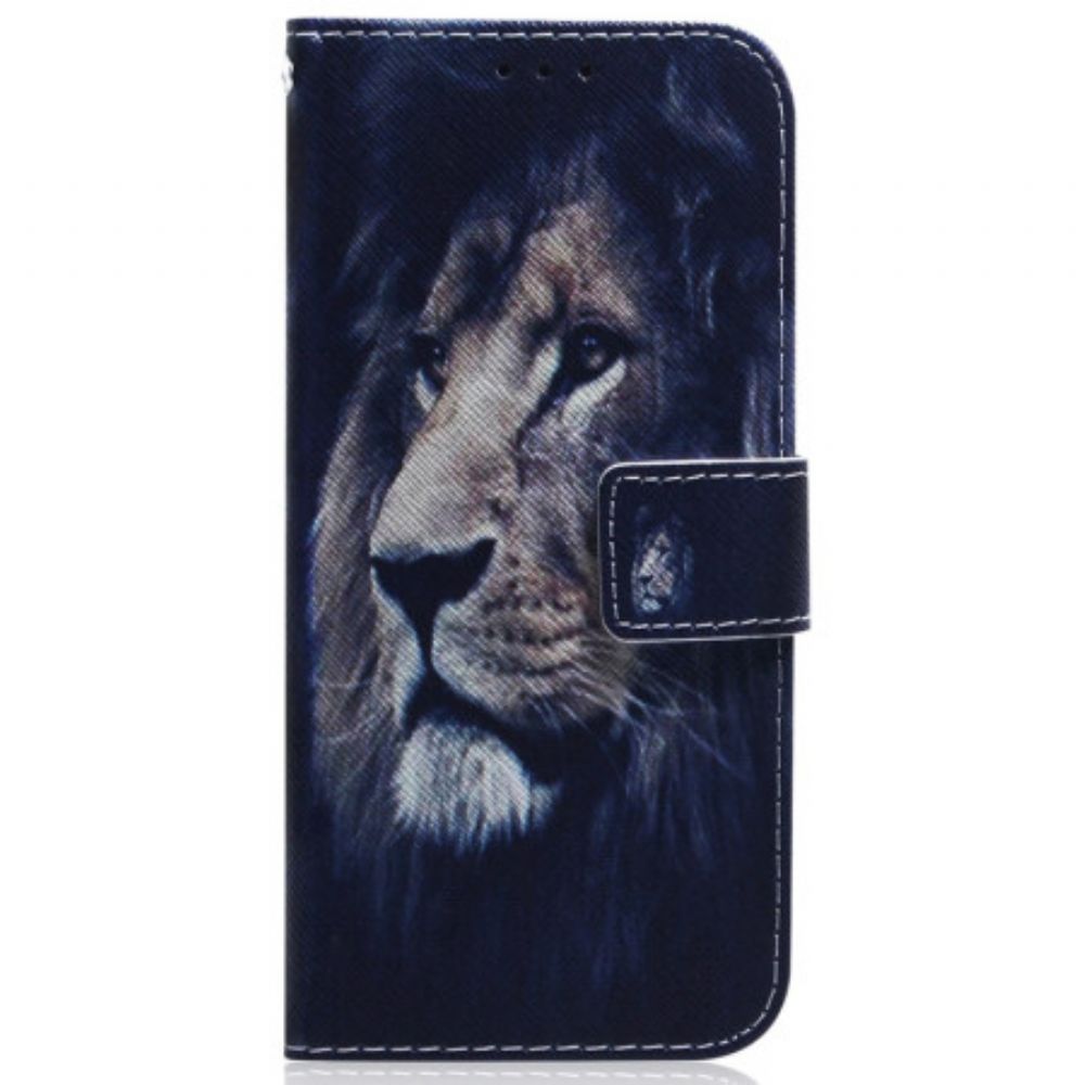 Leren Hoesje Voor iPhone 16 Pro Max Dromende Leeuw