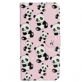 Leren Hoesje Voor iPhone 16 Pro Max Kleine Panda's Met Riem