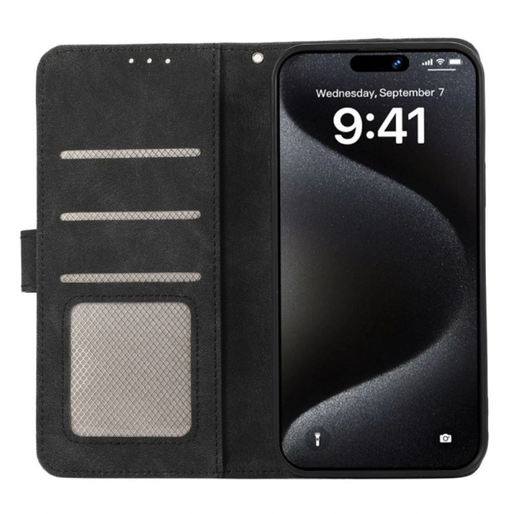 Leren Hoesje Voor iPhone 16 Pro Max Tweekleurige Rfid Abeel