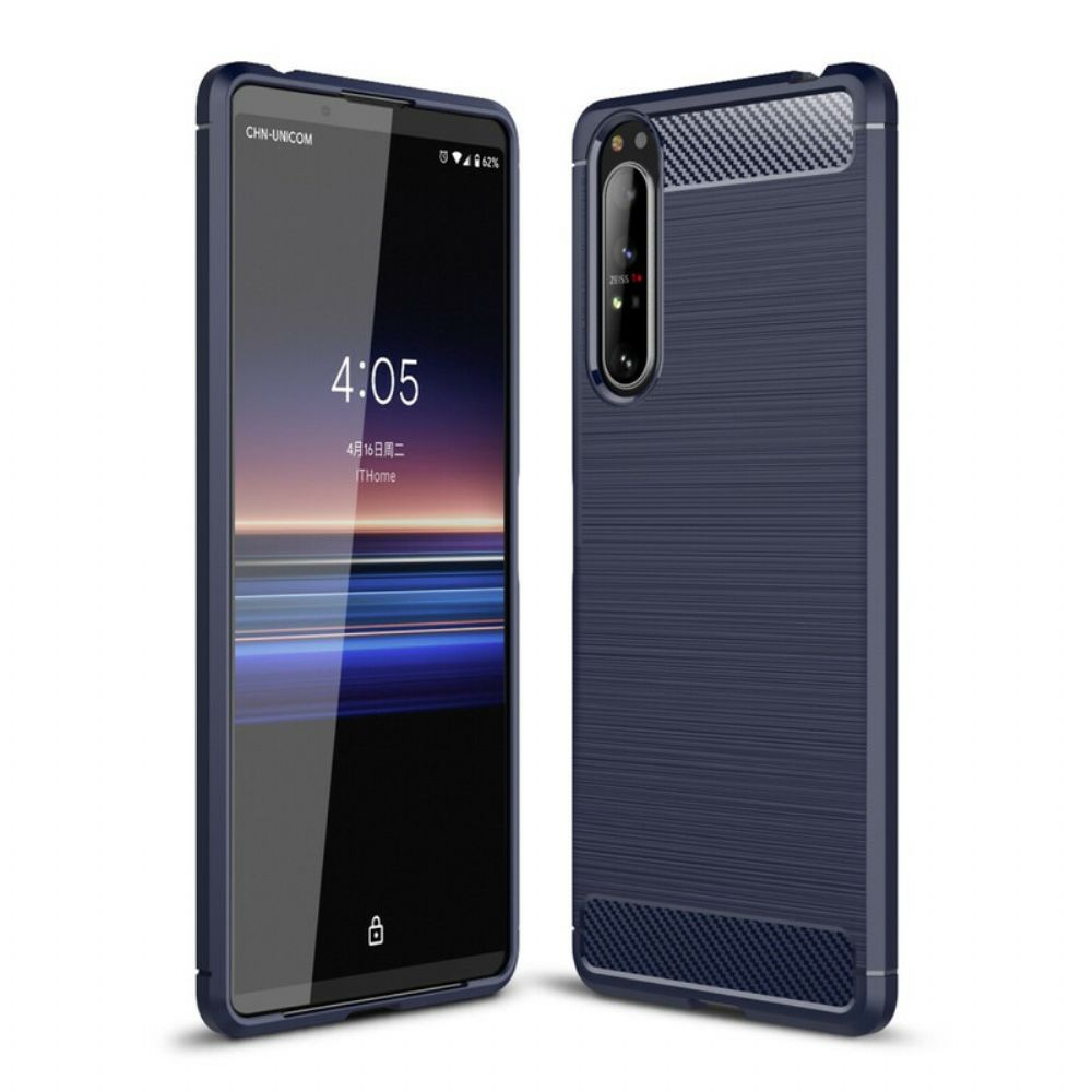 Hoesje voor Sony Xperia 1 II Geborstelde Koolstofvezel