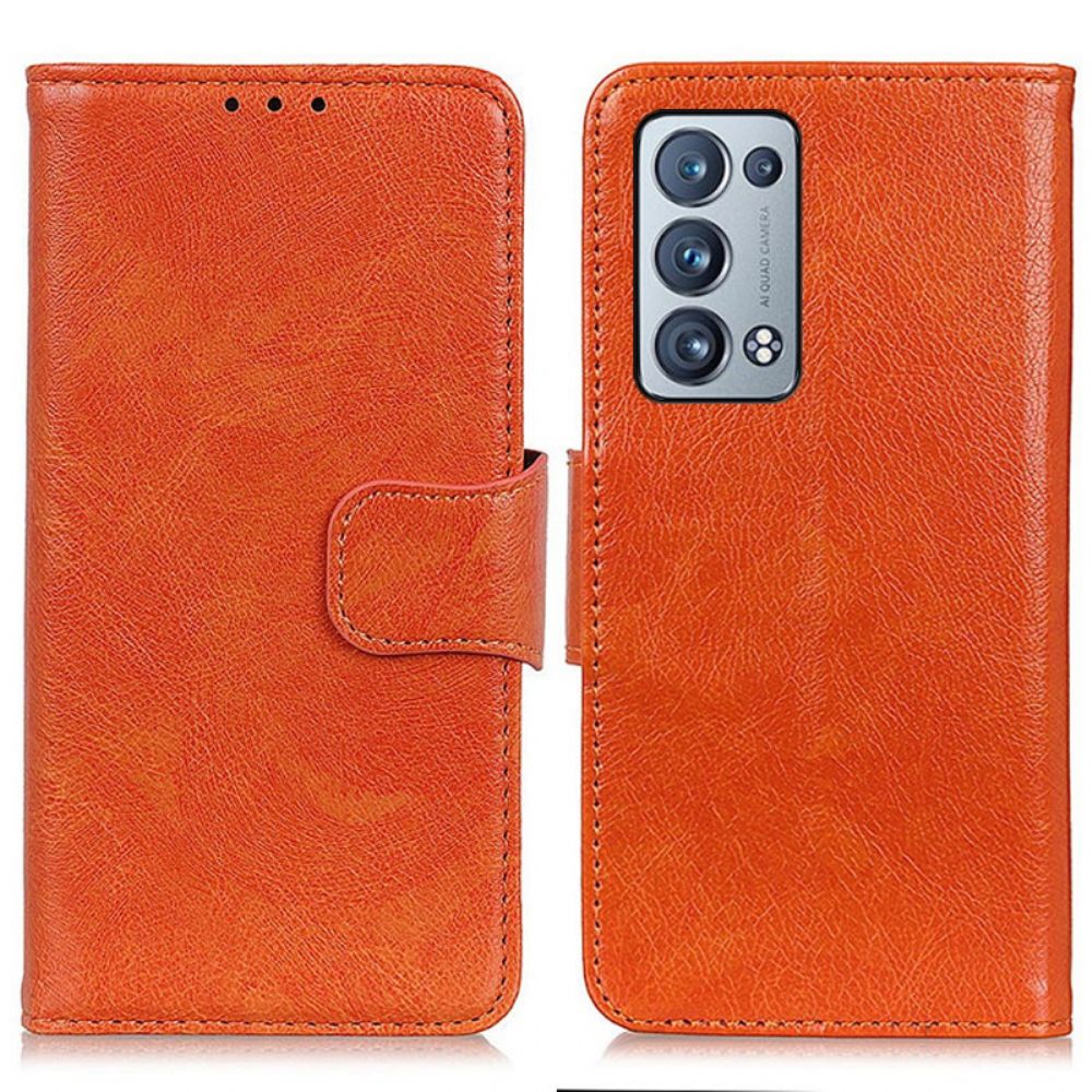 Folio-hoesje voor Oppo Reno 6 Pro 5G Oranje Gespleten Nappaleer