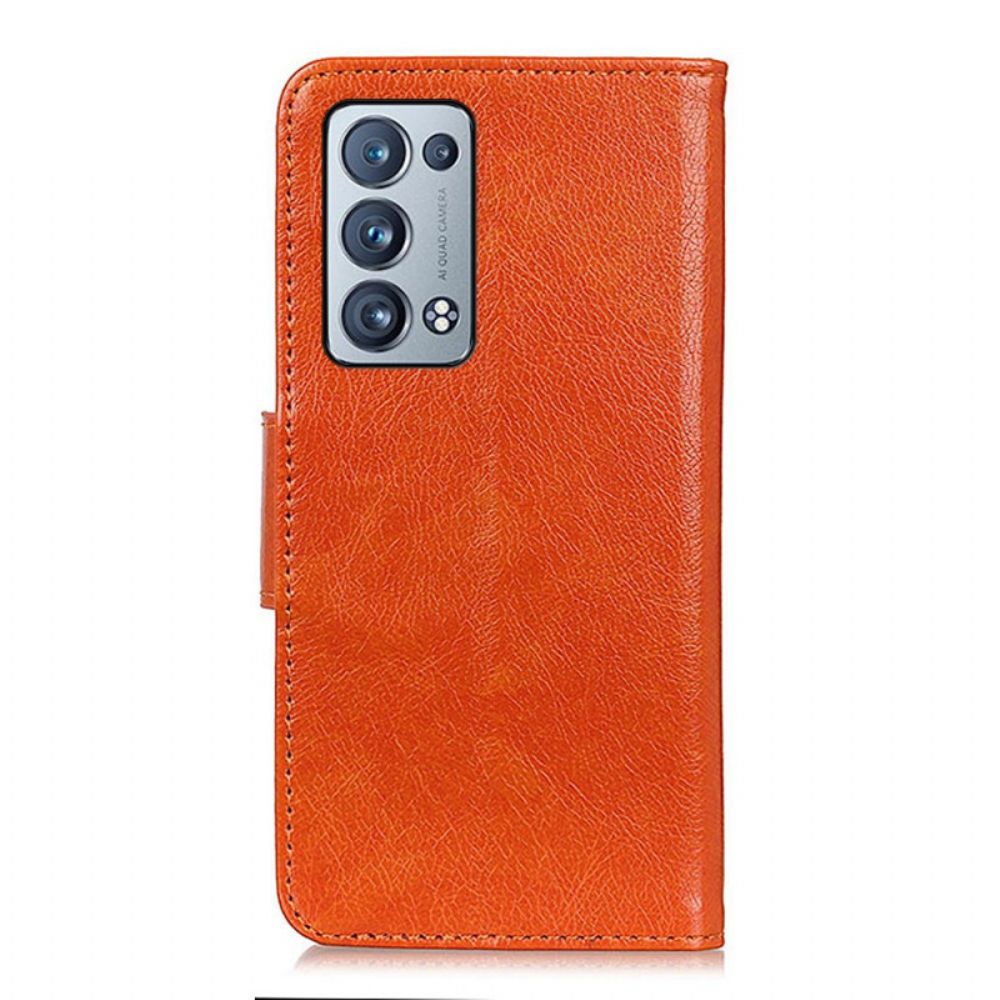 Folio-hoesje voor Oppo Reno 6 Pro 5G Oranje Gespleten Nappaleer