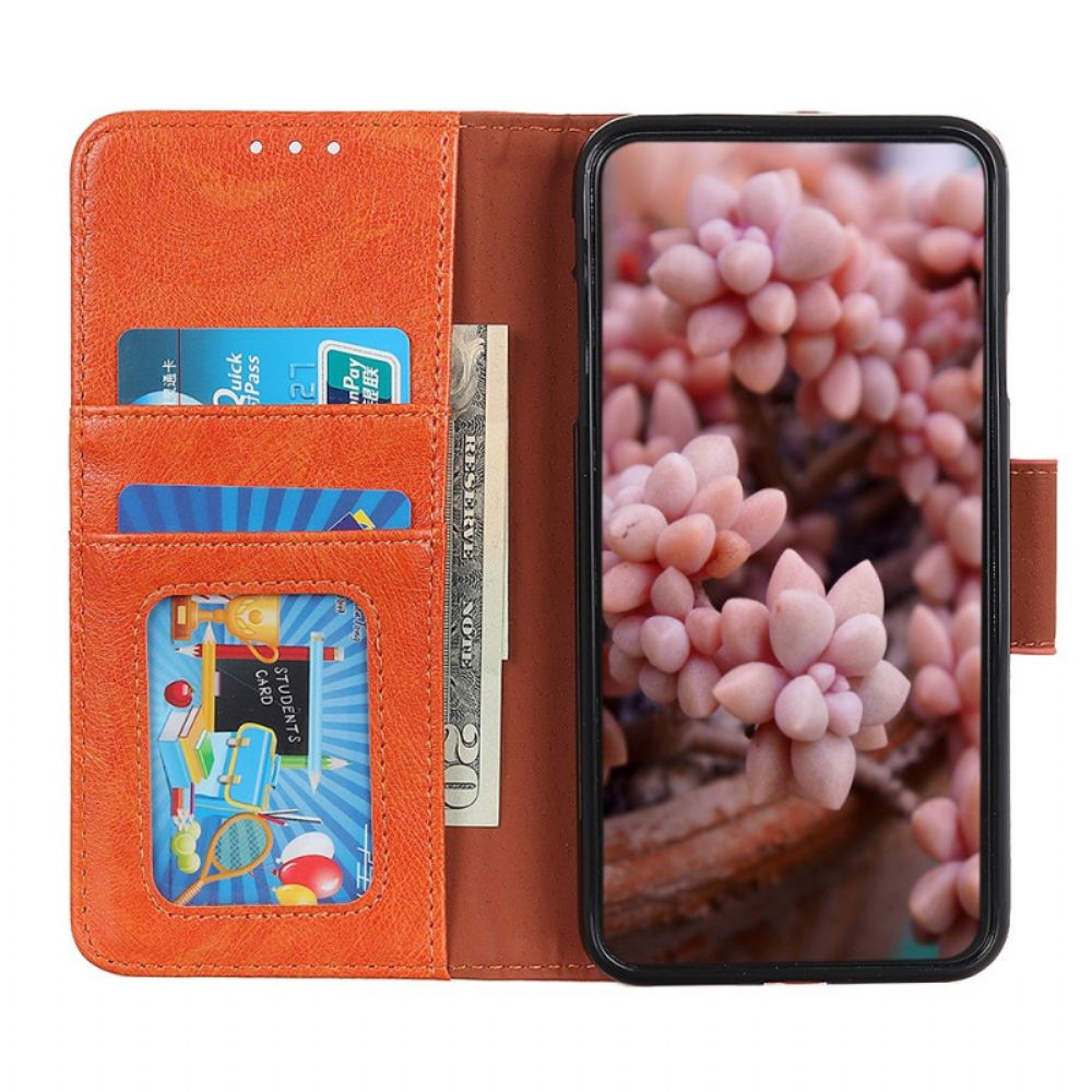 Folio-hoesje voor Oppo Reno 6 Pro 5G Oranje Gespleten Nappaleer