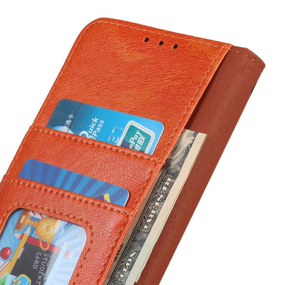 Folio-hoesje voor Oppo Reno 6 Pro 5G Oranje Gespleten Nappaleer