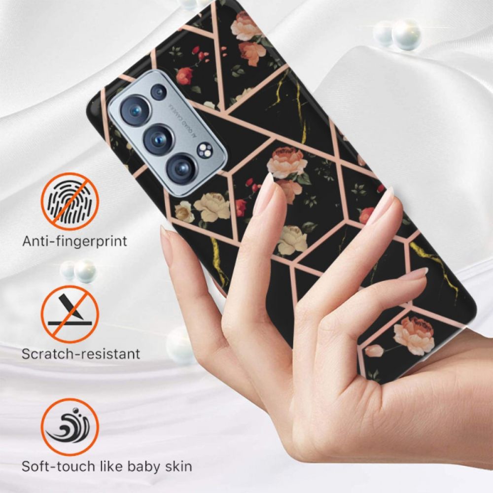 Hoesje voor Oppo Reno 6 Pro 5G Geometrisch Marmer- En Bloemenpatroon