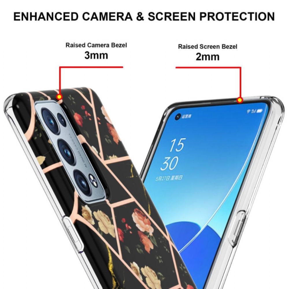 Hoesje voor Oppo Reno 6 Pro 5G Geometrisch Marmer- En Bloemenpatroon