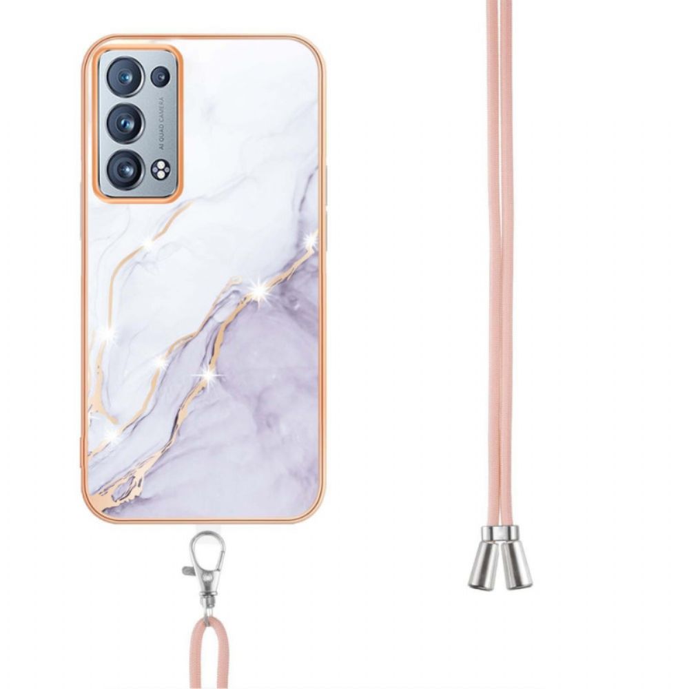 Hoesje voor Oppo Reno 6 Pro 5G Gouden Filament En Koord Marmerpatroon