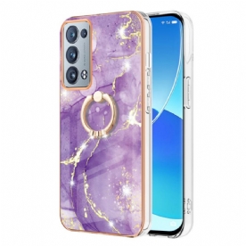 Hoesje voor Oppo Reno 6 Pro 5G Marmer En Gouden Filamentpatroon Met Ring