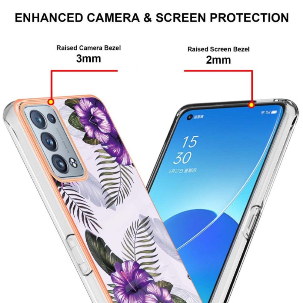 Hoesje voor Oppo Reno 6 Pro 5G Paars Hibiscuspatroon