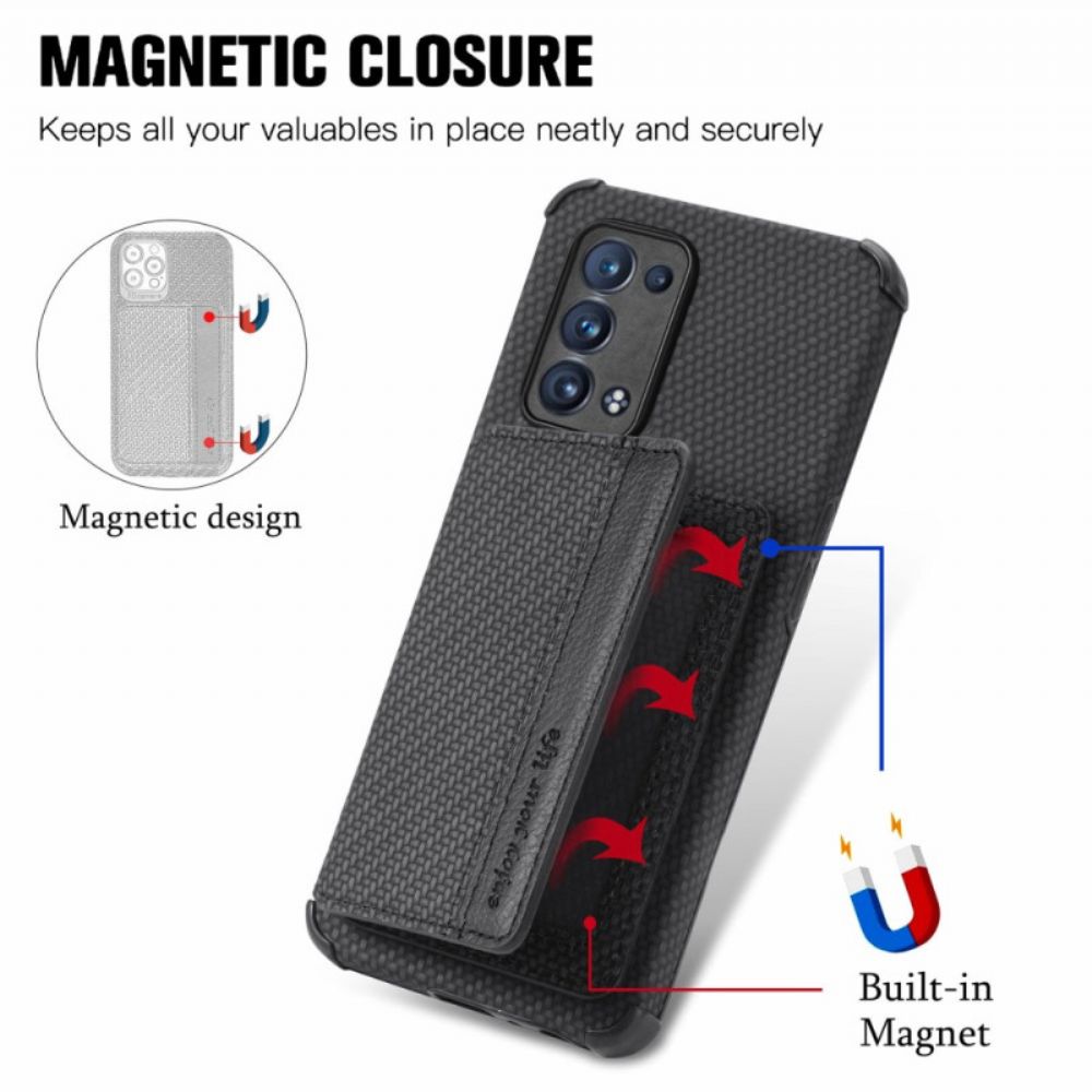 Hoesje voor Oppo Reno 6 Pro 5G Portemonnee Koolstofvezel En Magnetische Portemonnee