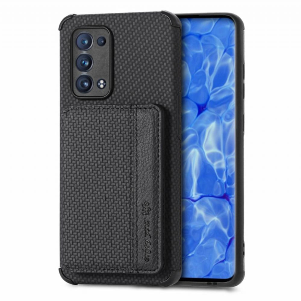 Hoesje voor Oppo Reno 6 Pro 5G Portemonnee Koolstofvezel En Magnetische Portemonnee