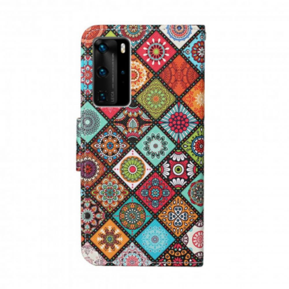 Flip Case voor Huawei P40 Pro Patchwork-mandala's Met Koord