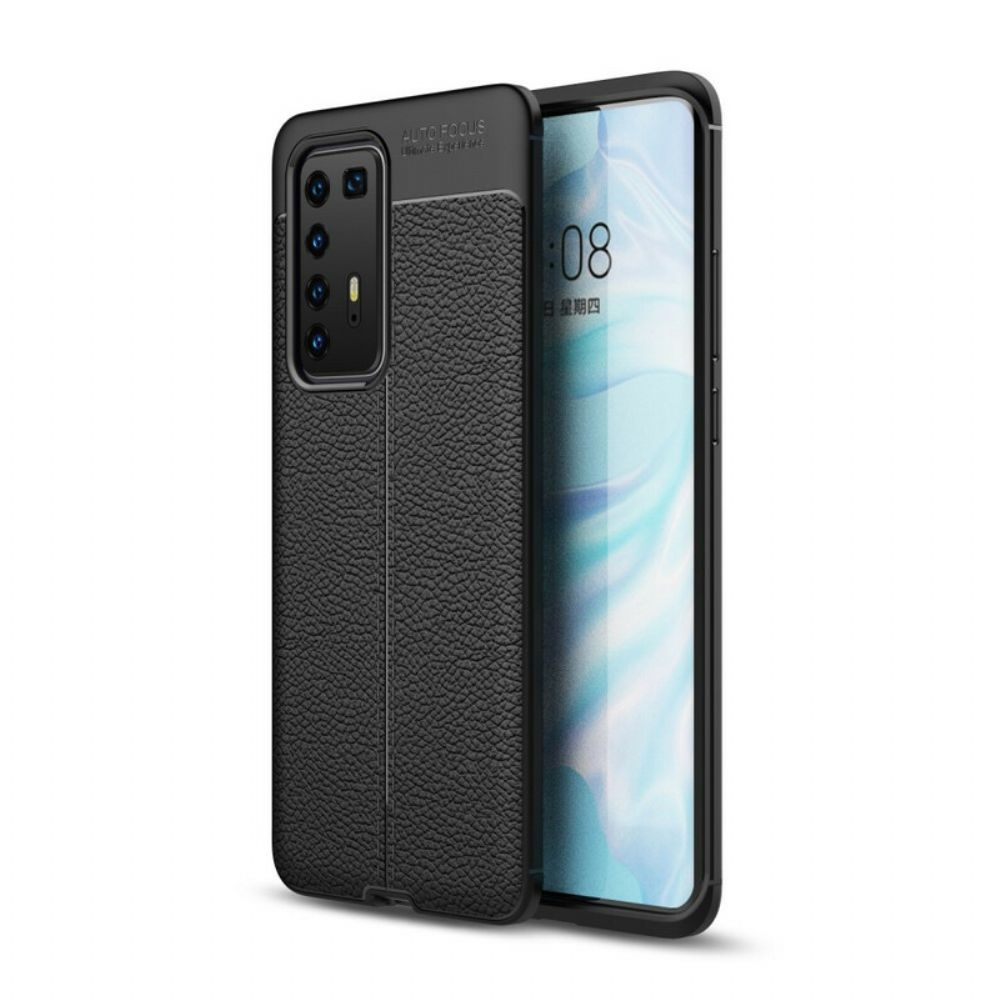 Hoesje voor Huawei P40 Pro Dubbele Lijn Litchi Leder Effect