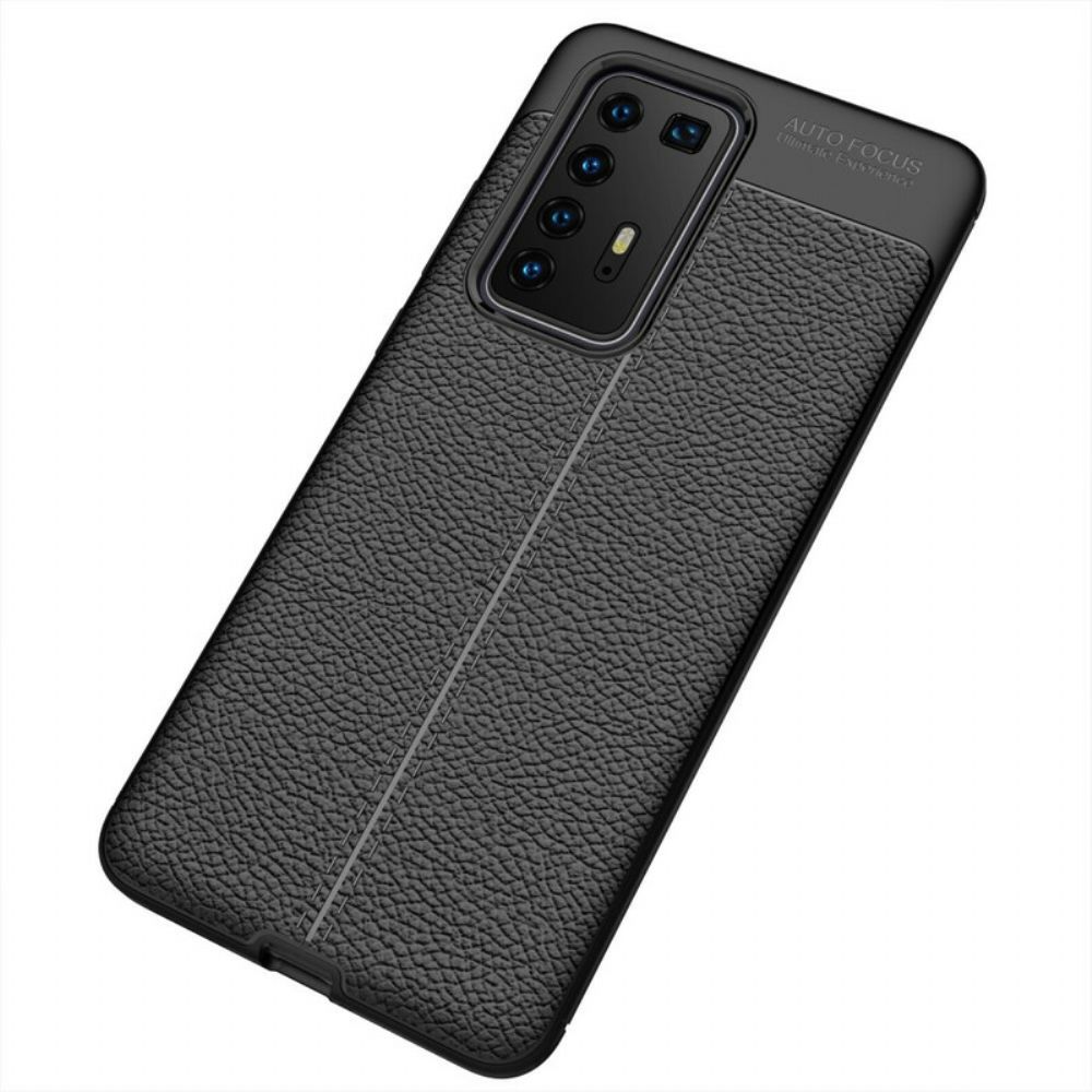 Hoesje voor Huawei P40 Pro Dubbele Lijn Litchi Leder Effect