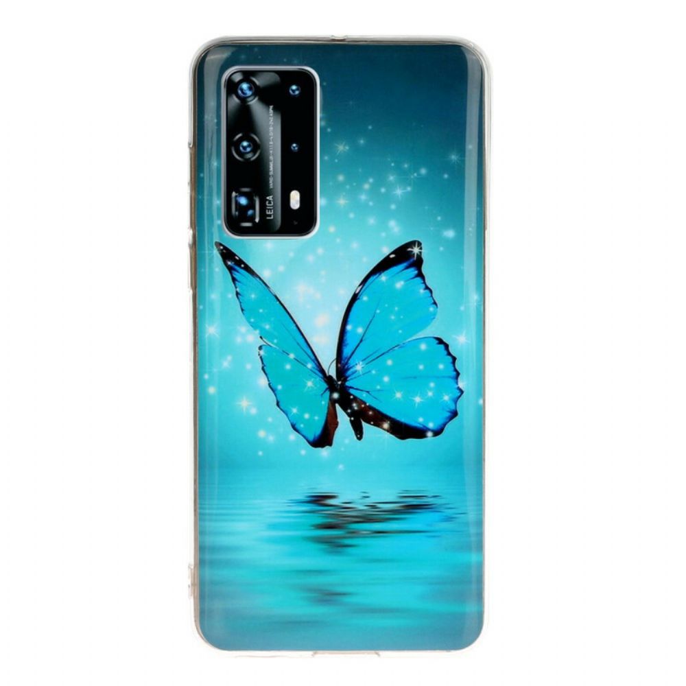 Hoesje voor Huawei P40 Pro Fluorescerende Blauwe Vlinder