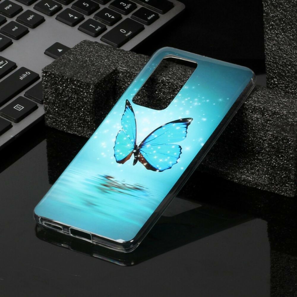 Hoesje voor Huawei P40 Pro Fluorescerende Blauwe Vlinder