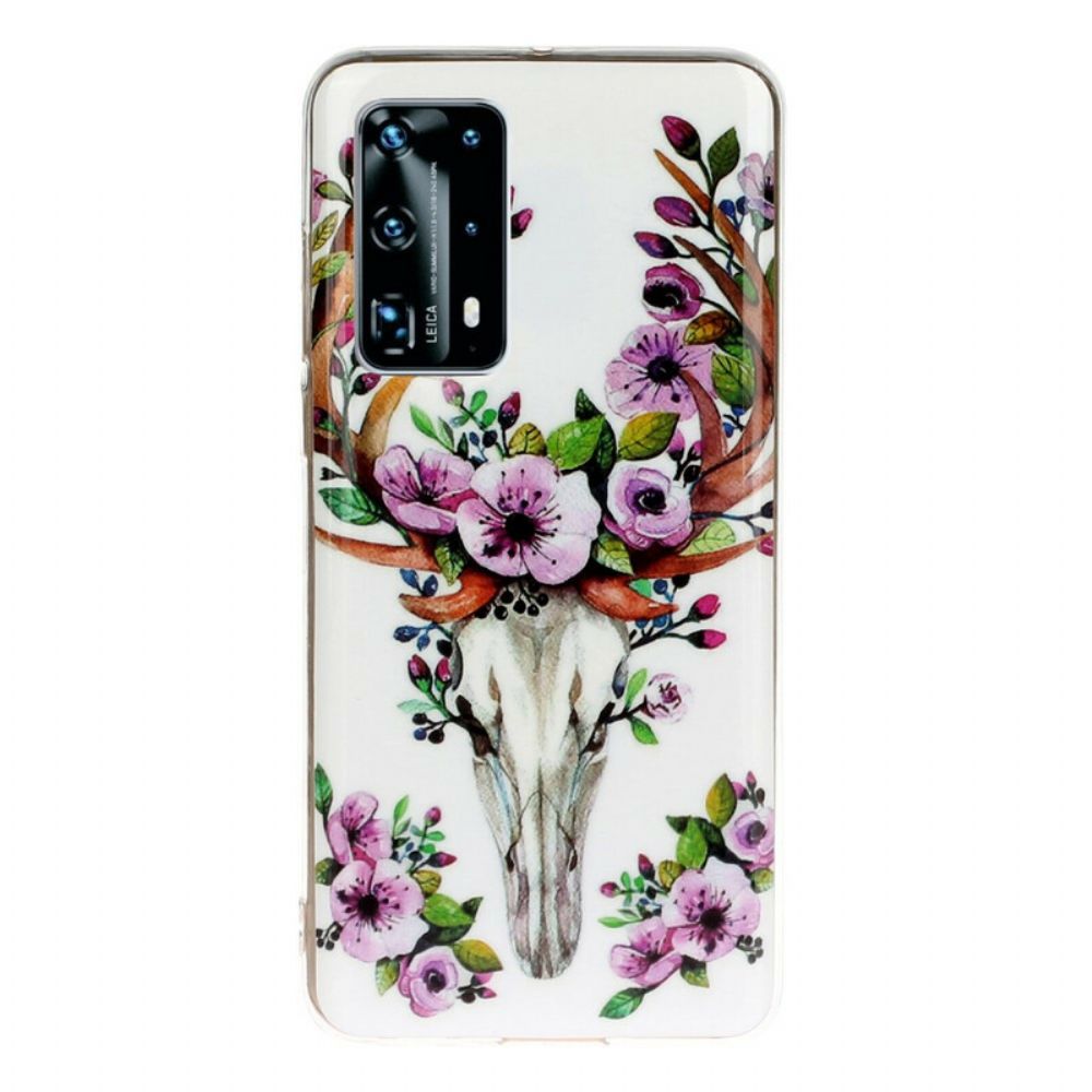 Hoesje voor Huawei P40 Pro Fluorescerende Eland Met Bloemen