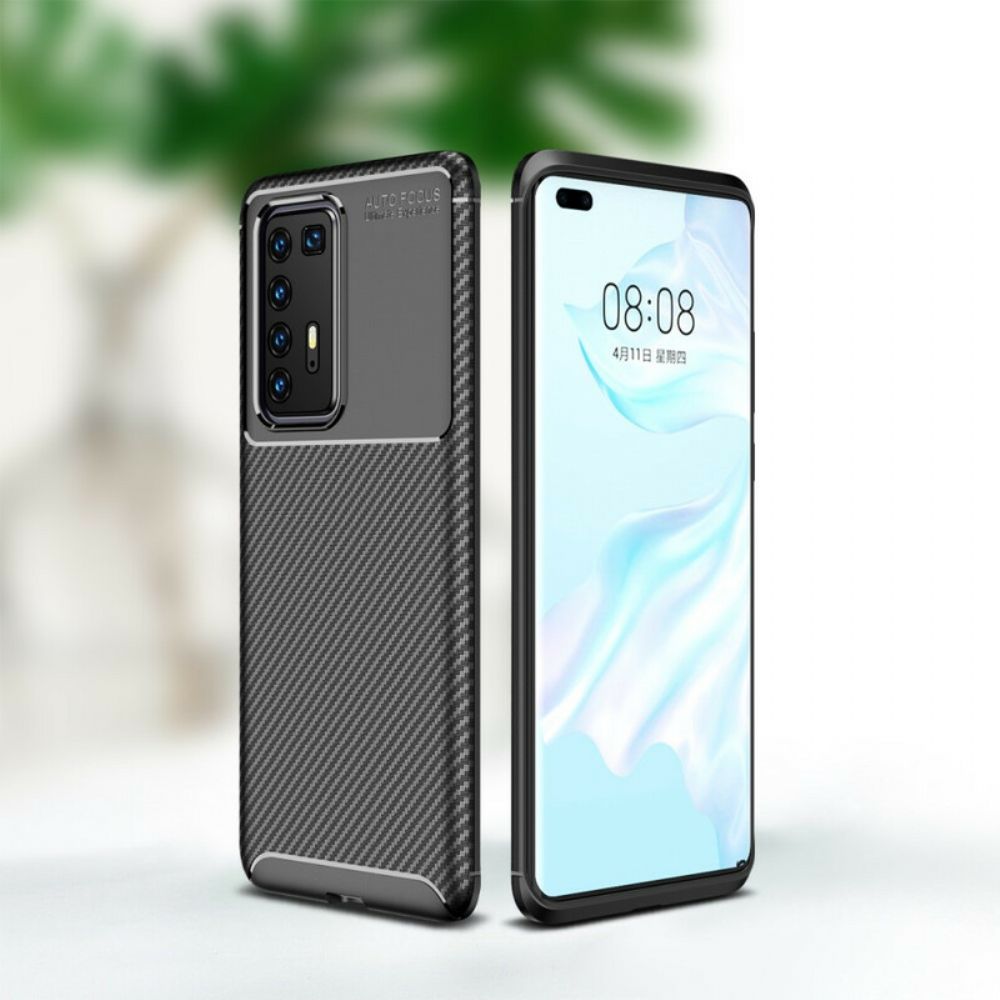 Telefoonhoesje voor Huawei P40 Pro Flexibele Koolstofvezeltextuur