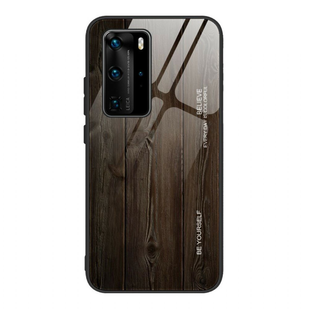 Telefoonhoesje voor Huawei P40 Pro Houtdesign Gehard Glas