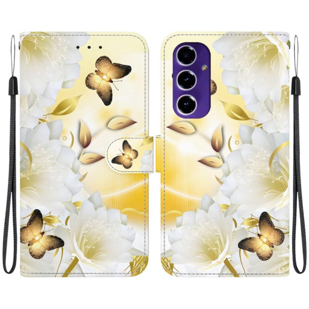 Bescherming Hoesje Samsung Galaxy A16 5g Gouden Vlinder En Witte Bloemen