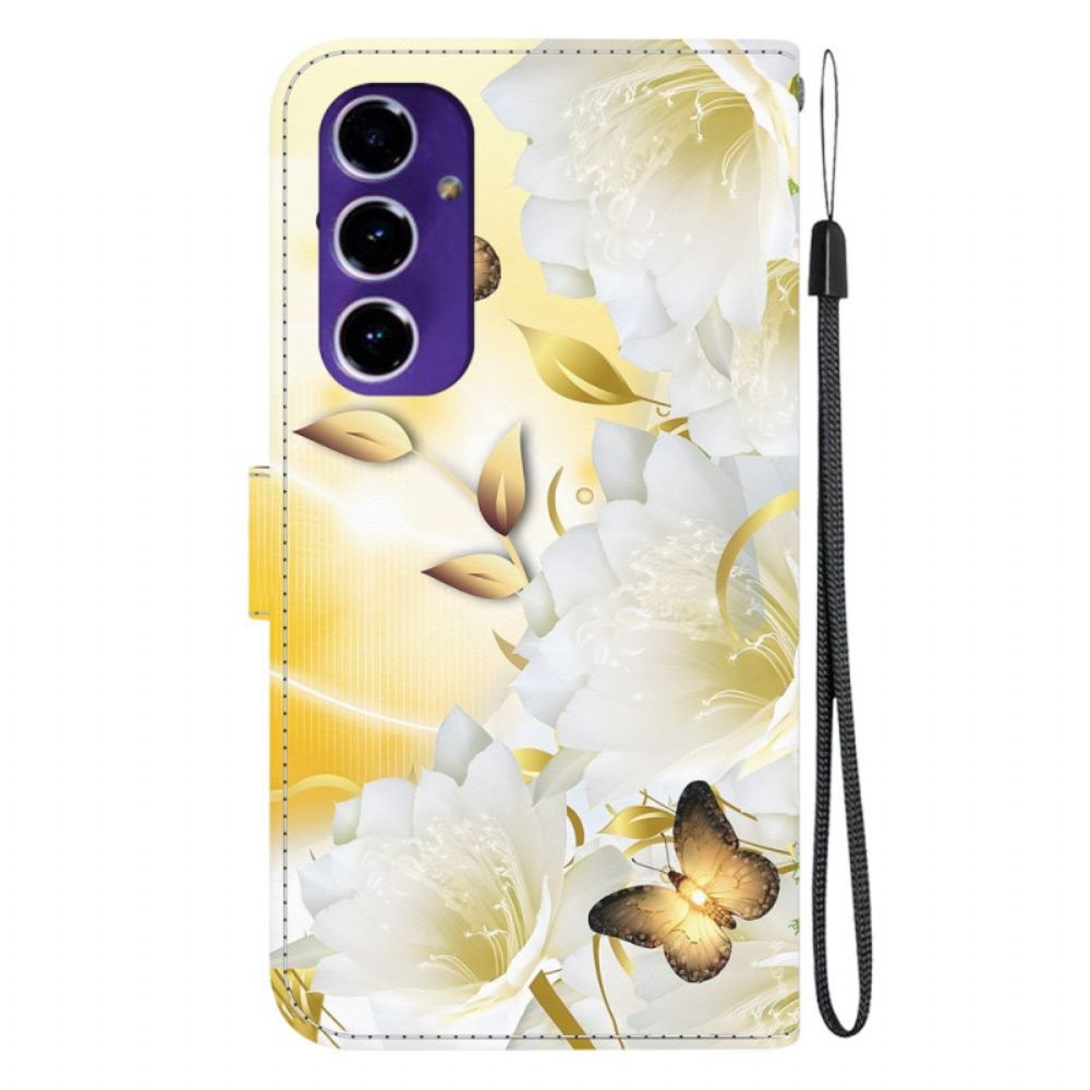 Bescherming Hoesje Samsung Galaxy A16 5g Gouden Vlinder En Witte Bloemen