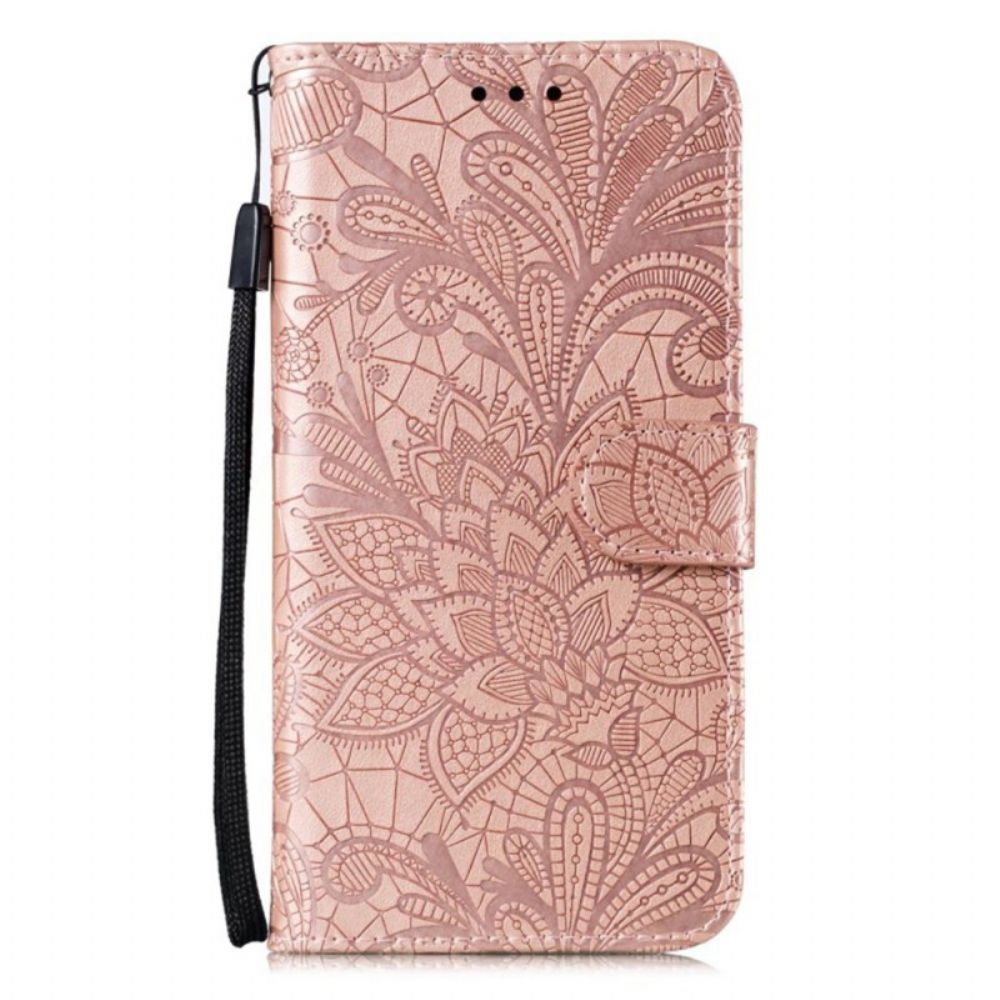 Flip Case Leren Samsung Galaxy A16 5g Bloemmotief En Riem