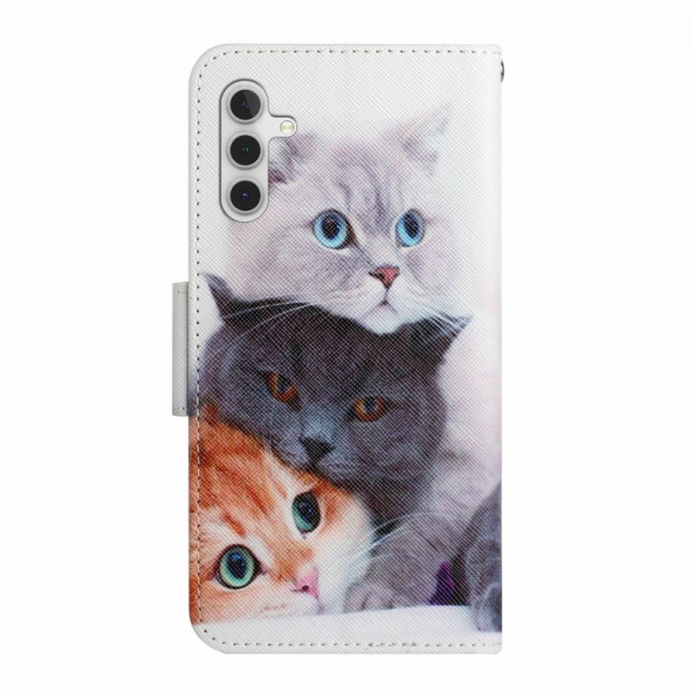 Flip Case Leren Samsung Galaxy A16 5g Patroon Met Drie Katten